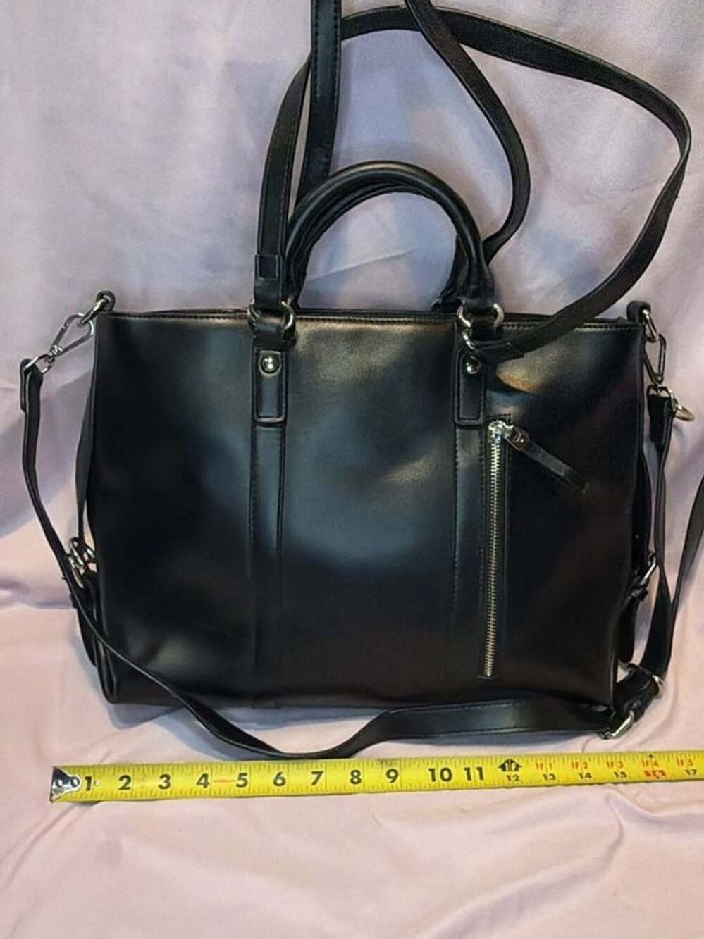 Unbranded Black Faux Leather Convertible Tote Crossbody Bag